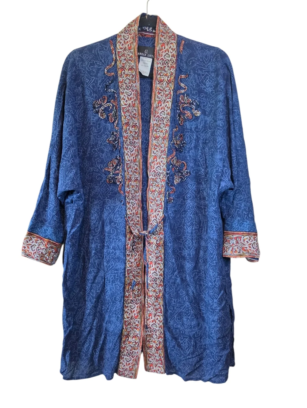 Vintage Carole Little Blue Boho Soutache Kimono Wrap Jacket, Size 6